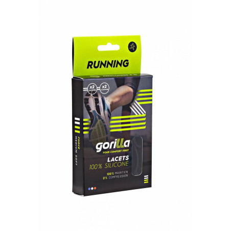 Gorilla Lacets Silicone Running Noir Accroches Blanches