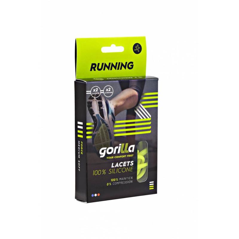 Gorilla Lacets Silicone Running Jaune Fluo Accroches Blanches