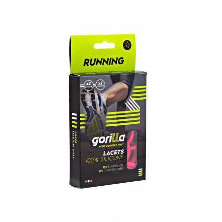 Gorilla Lacets Silicone Running Rose Fluo Accroches Blanches