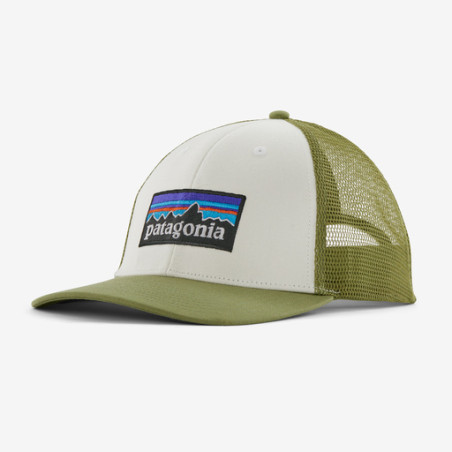 Patagonia P-6 Logo Lopro Trucker Hat White W/ Buckhorn Green