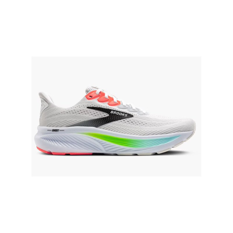 Brooks Ghost 17 Homme White/Pink Clay/Gecko