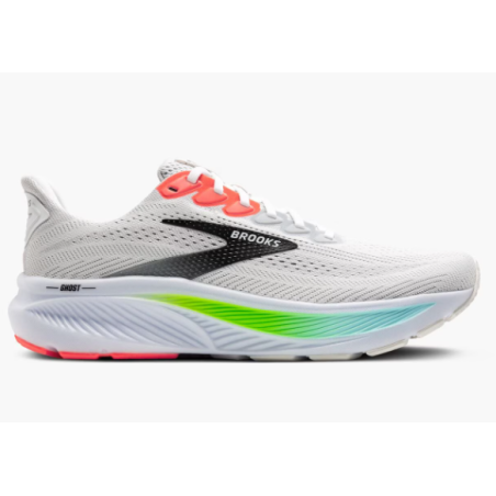 Brooks Ghost 17 Homme White/Pink Clay/Gecko
