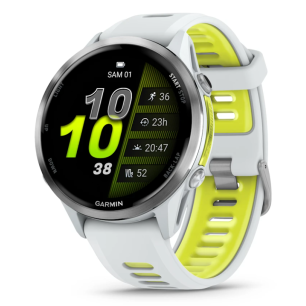 Garmin Forerunner 970 Titane Silver, Boîtier Blanc, Bracelet Blanc/Jaune Translucide
