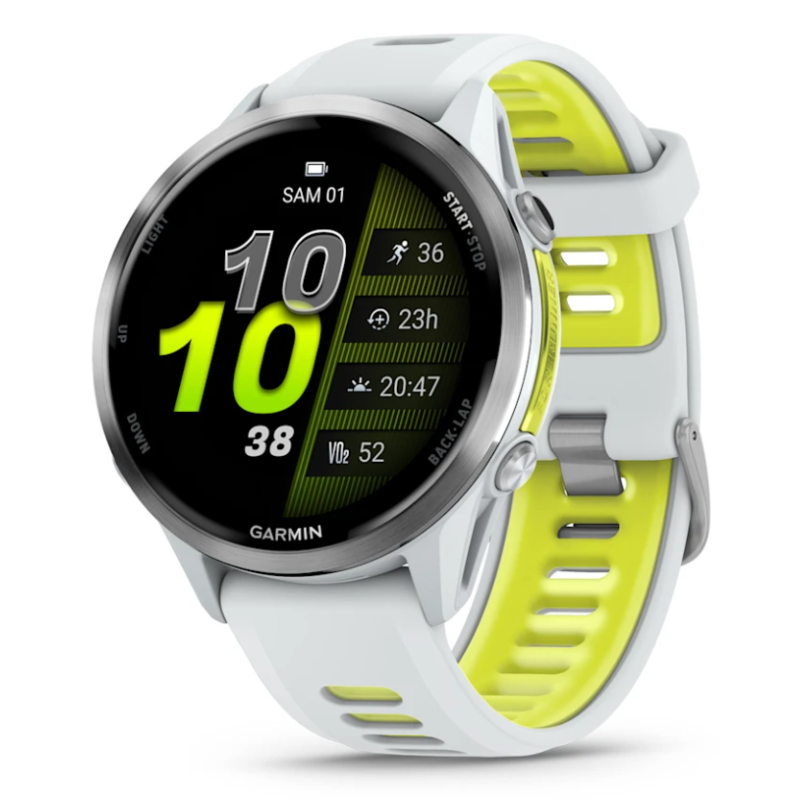 Garmin Forerunner 970 Titane Silver, Boîtier Blanc, Bracelet Blanc/Jaune Translucide