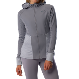 Mizuno Active Warmalite Hybrid Full Zip Hooded Long Sleeve Top Femme Quicksilver
