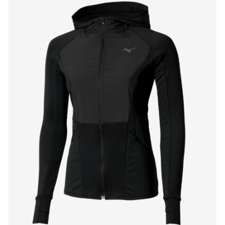Mizuno Active Warmalite Hybrid Full Zip Hooded Long Sleeve Top Femme Black