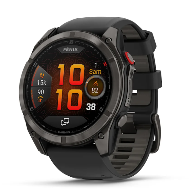 Garmin Fenix 8 Pro 51 mm AMOLED Sapphire, Titane Carbon Gray, Bracelet Silicone Noir/Gris Galet