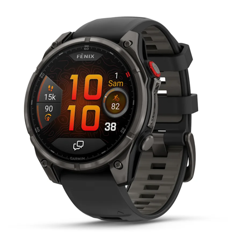 Garmin Fenix 8 Pro 47 mm AMOLED Sapphire, Titane Carbon Gray, Bracelet Silicone Noir/Gris Galet