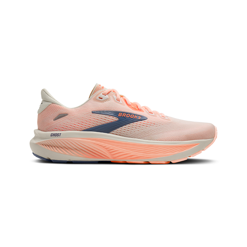 Brooks Ghost 18 Femme Star White/Cyber Peach/Grey
