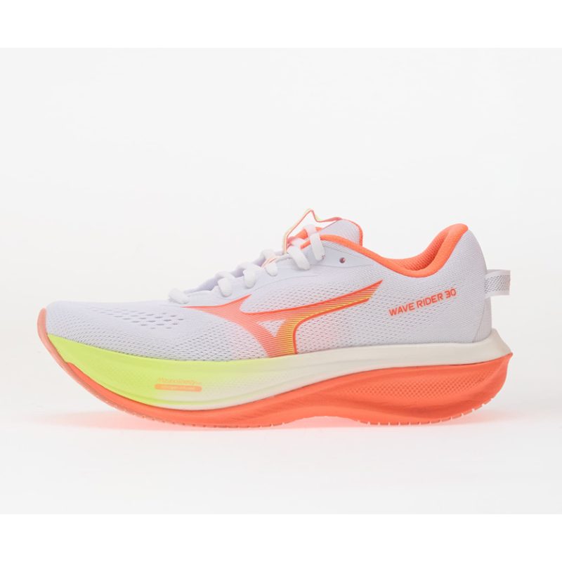 Mizuno Wave Rider 30 Femme White/Lava Orange/Lime Pulp