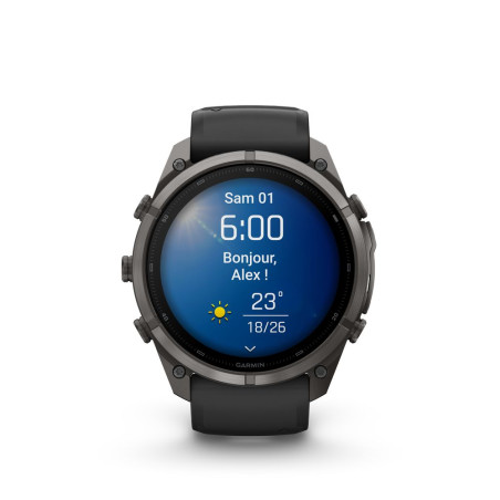 Garmin Fenix 9 Pro Titane Avec Revêtement Carbon Gray DLC Et Bracelet En Silicone Noir/Gris Galet
